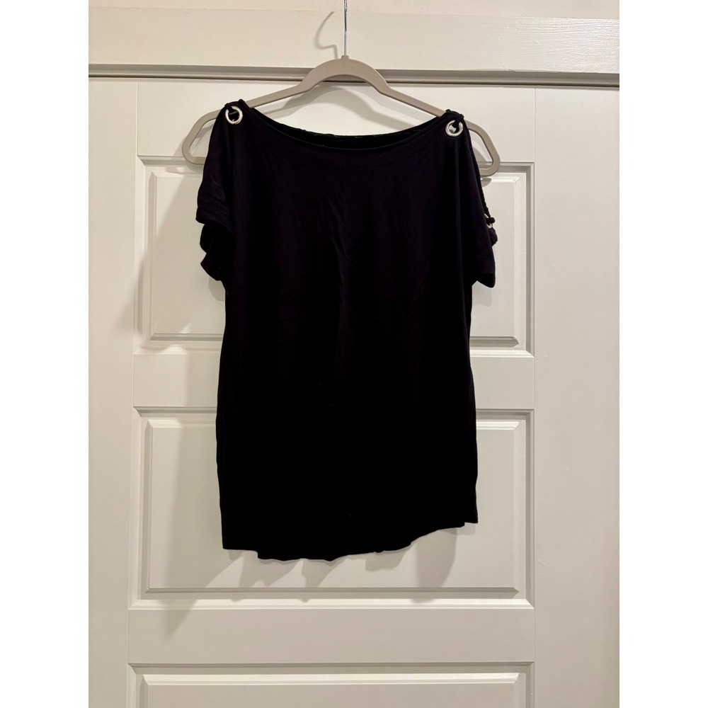 Cable & Gauge Black Grommet Shoulder Short Sleeve Top Medium